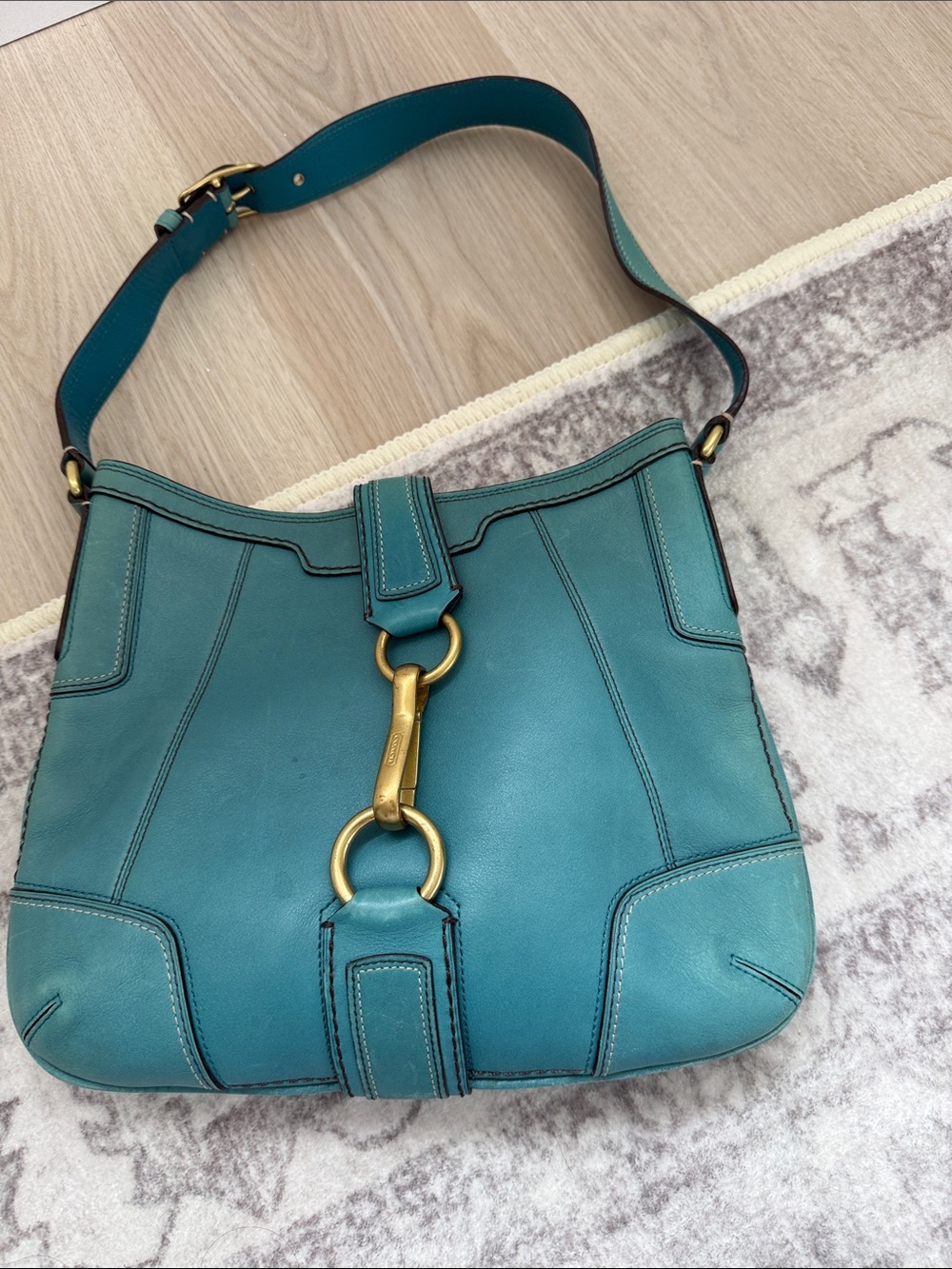 Coach Hamptons 11043 Teal Leather Hobo with Gold-Tone Hardware - Picture 1 of 7